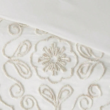 3 Piece Tufted Cotton Chenille Comforter Set Ivory/Taupe King/Cal King