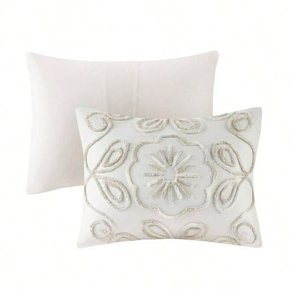 3 Piece Tufted Cotton Chenille Comforter Set Ivory/Taupe Full/