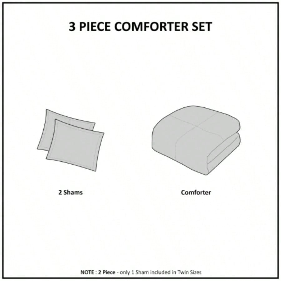 3 Piece Tufted Cotton Chenille Comforter Set Ivory/Taupe Full/