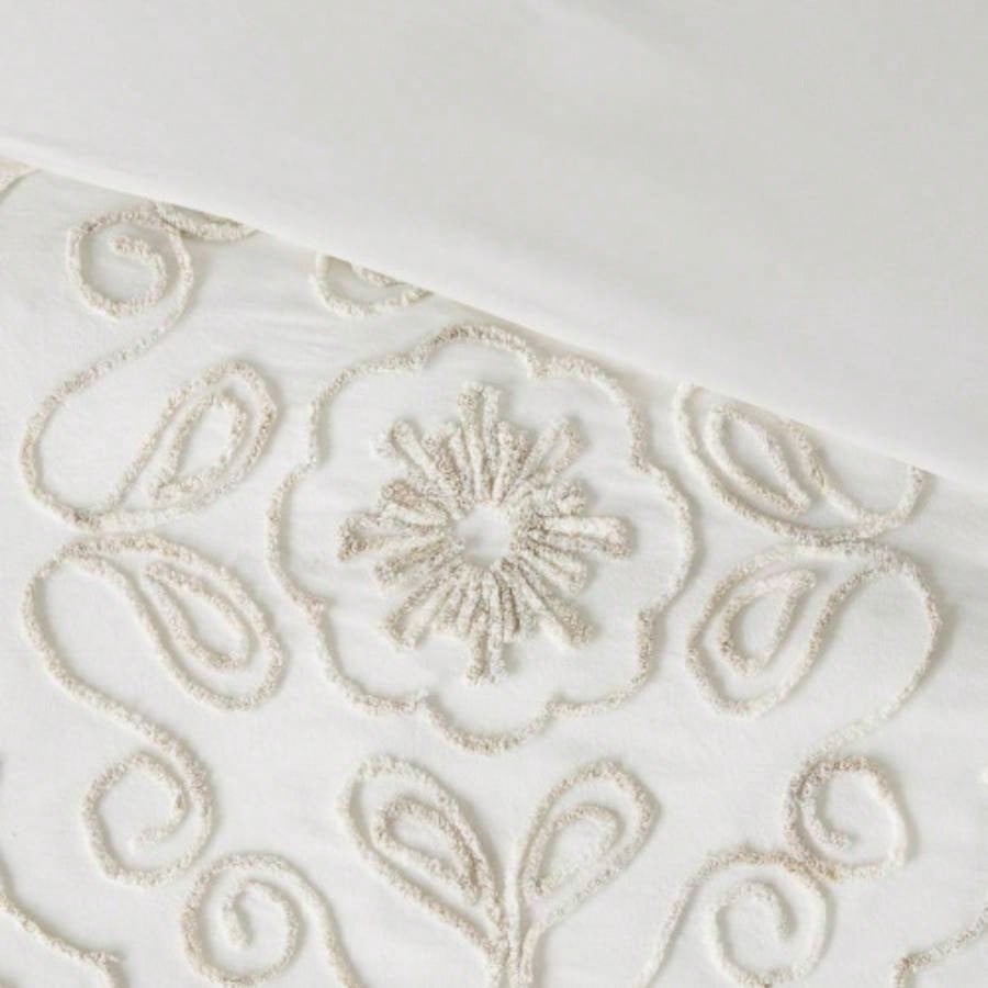 3 Piece Tufted Cotton Chenille Comforter Set Ivory/Taupe Full/