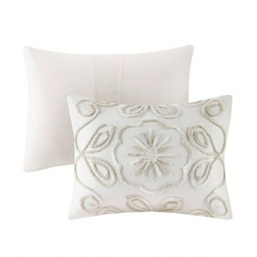 3 Piece Tufted Cotton Chenille Comforter Set Ivory/Taupe King/Cal King