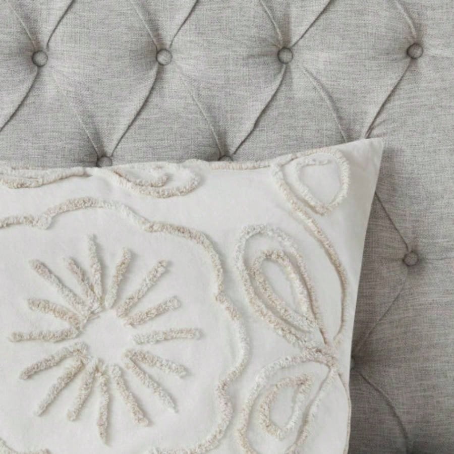 3 Piece Tufted Cotton Chenille Comforter Set Ivory/Taupe Full/