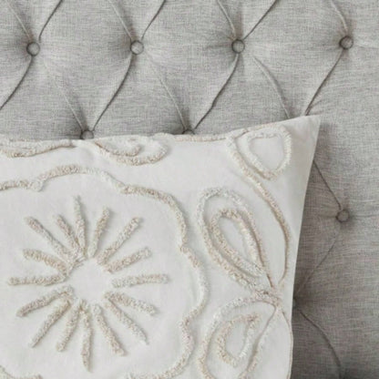 3 Piece Tufted Cotton Chenille Comforter Set Ivory/Taupe Full/