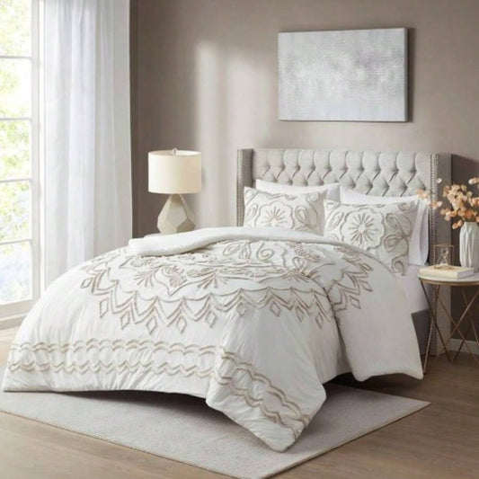 Full/ 3 Piece Tufted Cotton Chenille Duvet Cover Set