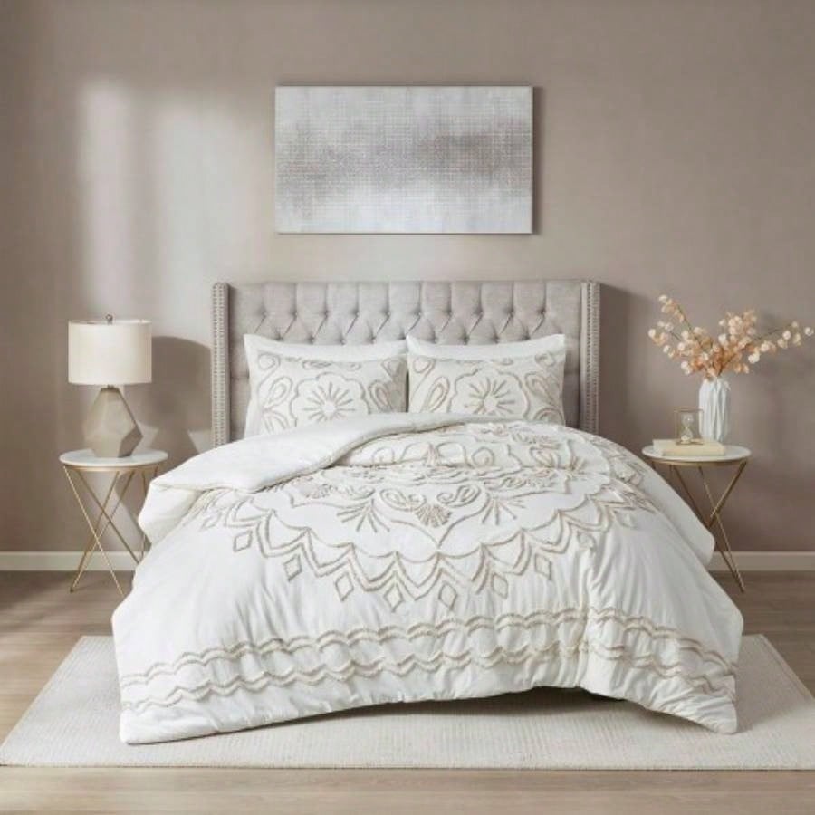Full/ 3 Piece Tufted Cotton Chenille Duvet Cover Set