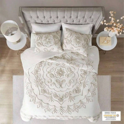 Full/ 3 Piece Tufted Cotton Chenille Duvet Cover Set