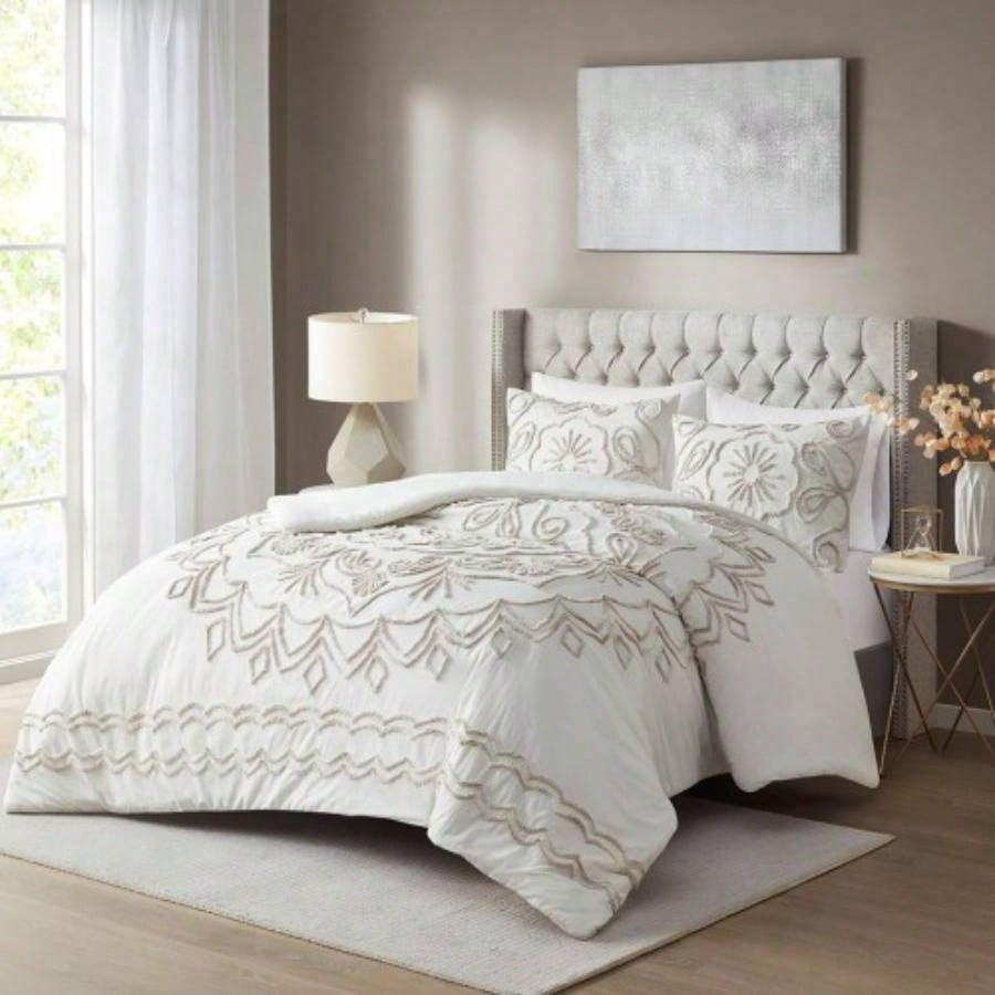 Full/ 3 Piece Tufted Cotton Chenille Duvet Cover Set