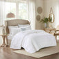 4 Piece Microfiber Reversible Ruffle Quilt Set with Throw Pillow White Full/