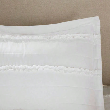 4 Piece Microfiber Reversible Ruffle Quilt Set with Throw Pillow White Full/