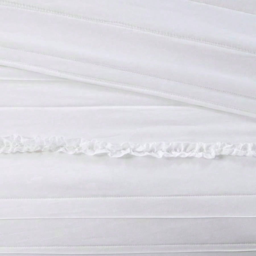 4 Piece Microfiber Reversible Ruffle Quilt Set with Throw Pillow White Full/