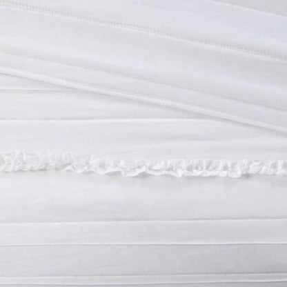 4 Piece Microfiber Reversible Ruffle Quilt Set with Throw Pillow White Full/