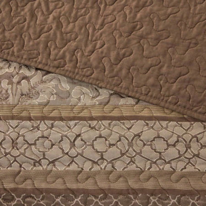 5 Piece Reversible Jacquard Bedspread Set Brown/Gold