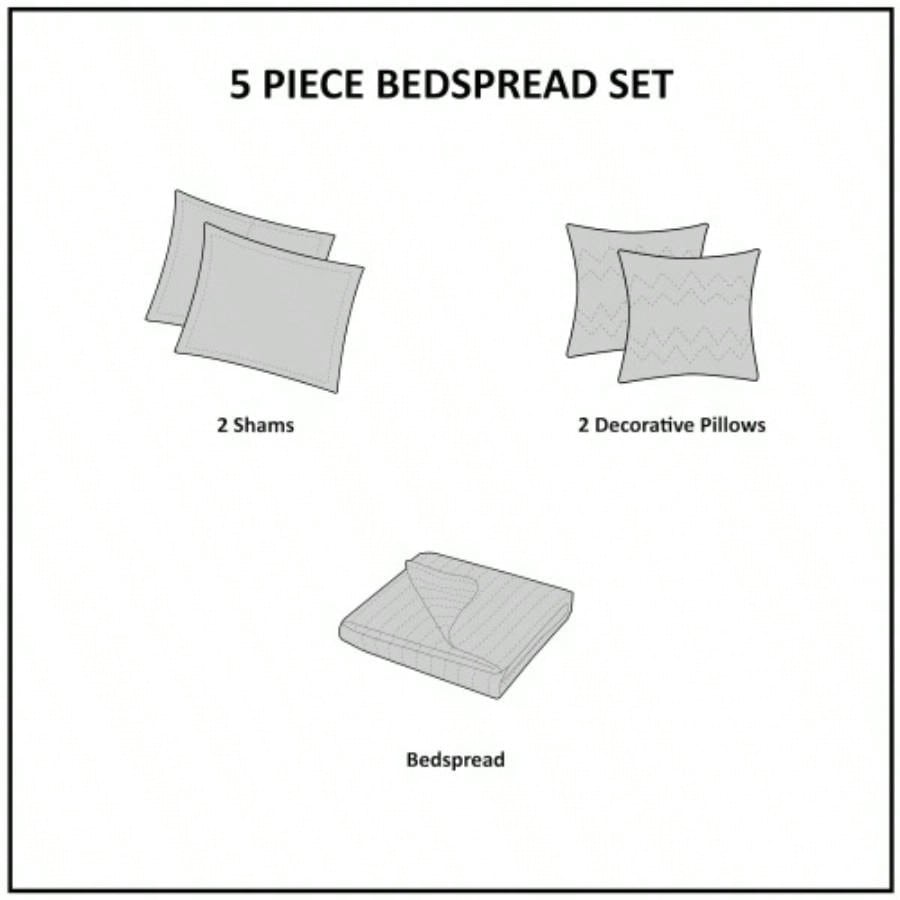 5 Piece Reversible Jacquard Bedspread Set Brown/Gold