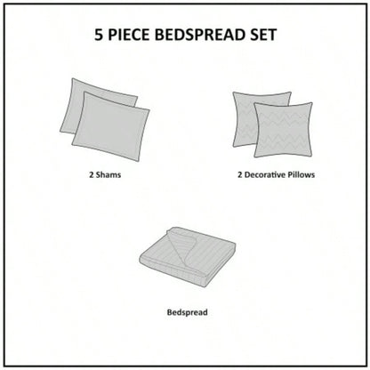 5 Piece Reversible Jacquard Bedspread Set Brown/Gold