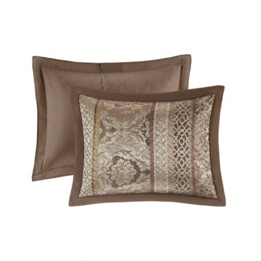 5 Piece Reversible Jacquard Bedspread Set Brown/Gold