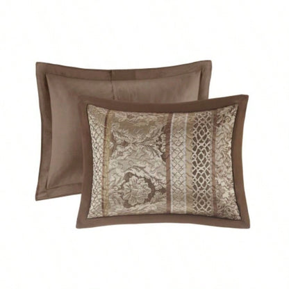 5 Piece Reversible Jacquard Bedspread Set Brown/Gold
