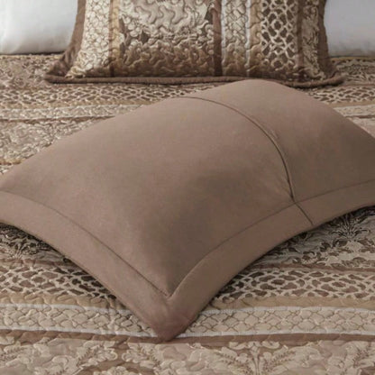 5 Piece Reversible Jacquard Bedspread Set Brown/Gold