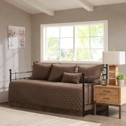 6 Piece Reversible Daybed Cover Set Brown Daybed