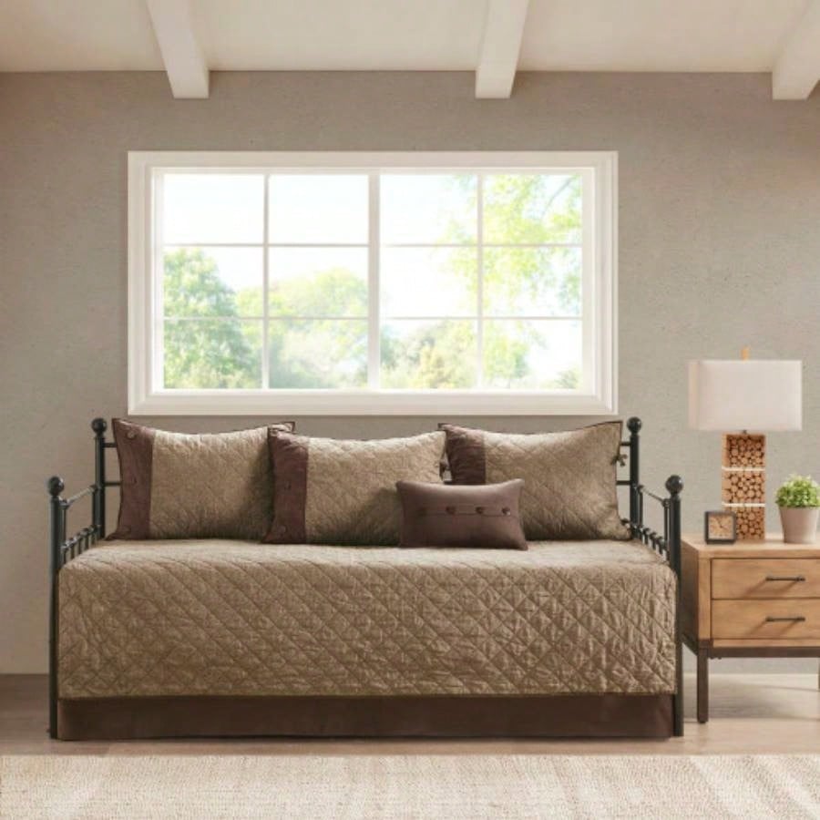 6 Piece Reversible Daybed Cover Set Brown Daybed