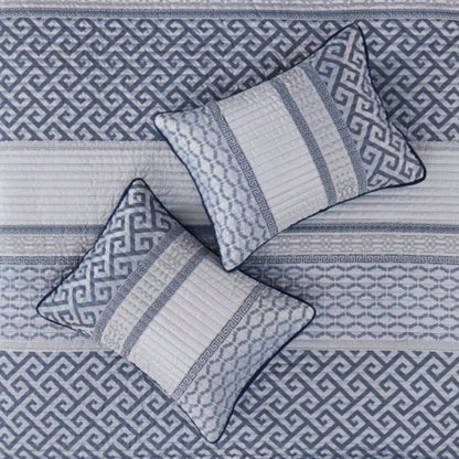 4 Piece Jacquard Quilt Set with Throw Pillow Navy Full/