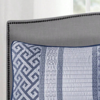 4 Piece Jacquard Quilt Set with Throw Pillow Navy Full/