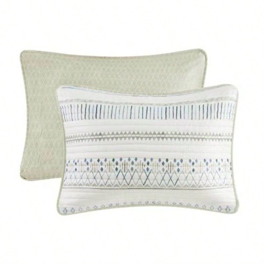3 Piece Printed Microfiber Seersucker Quilt Set Taupe/Blue Full/