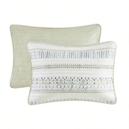 3 Piece Printed Microfiber Seersucker Quilt Set Taupe/Blue Full/