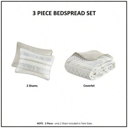 3 Piece Printed Microfiber Seersucker Quilt Set Taupe/Blue Full/