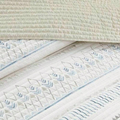 3 Piece Printed Microfiber Seersucker Quilt Set Taupe/Blue Full/