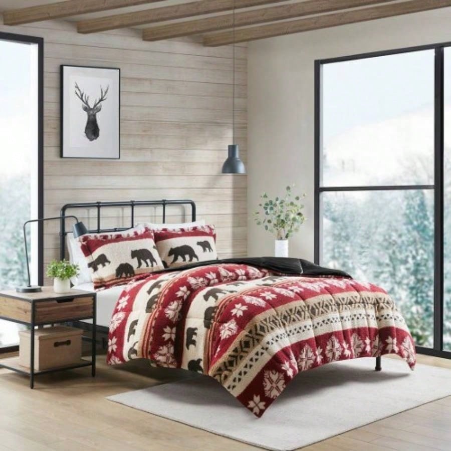 King/Cal King Print Sherpa Comforter Set