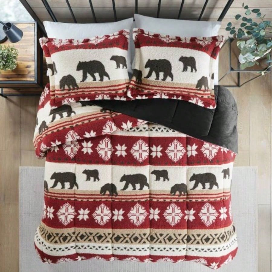 King/Cal King Print Sherpa Comforter Set