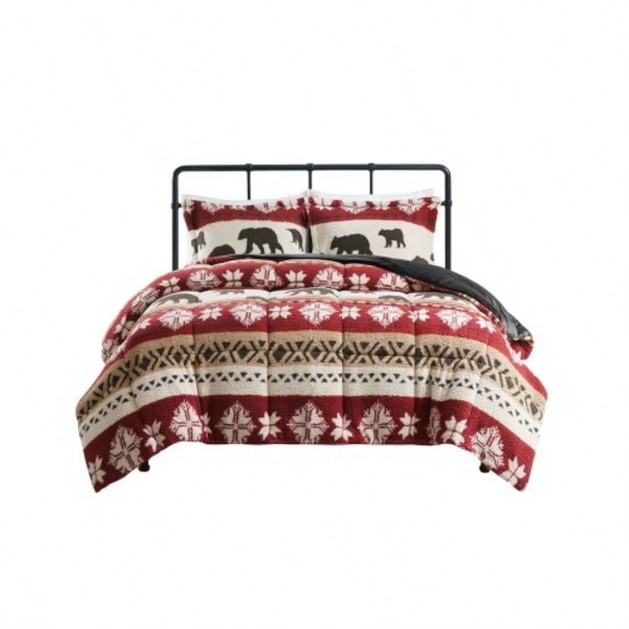 King/Cal King Print Sherpa Comforter Set