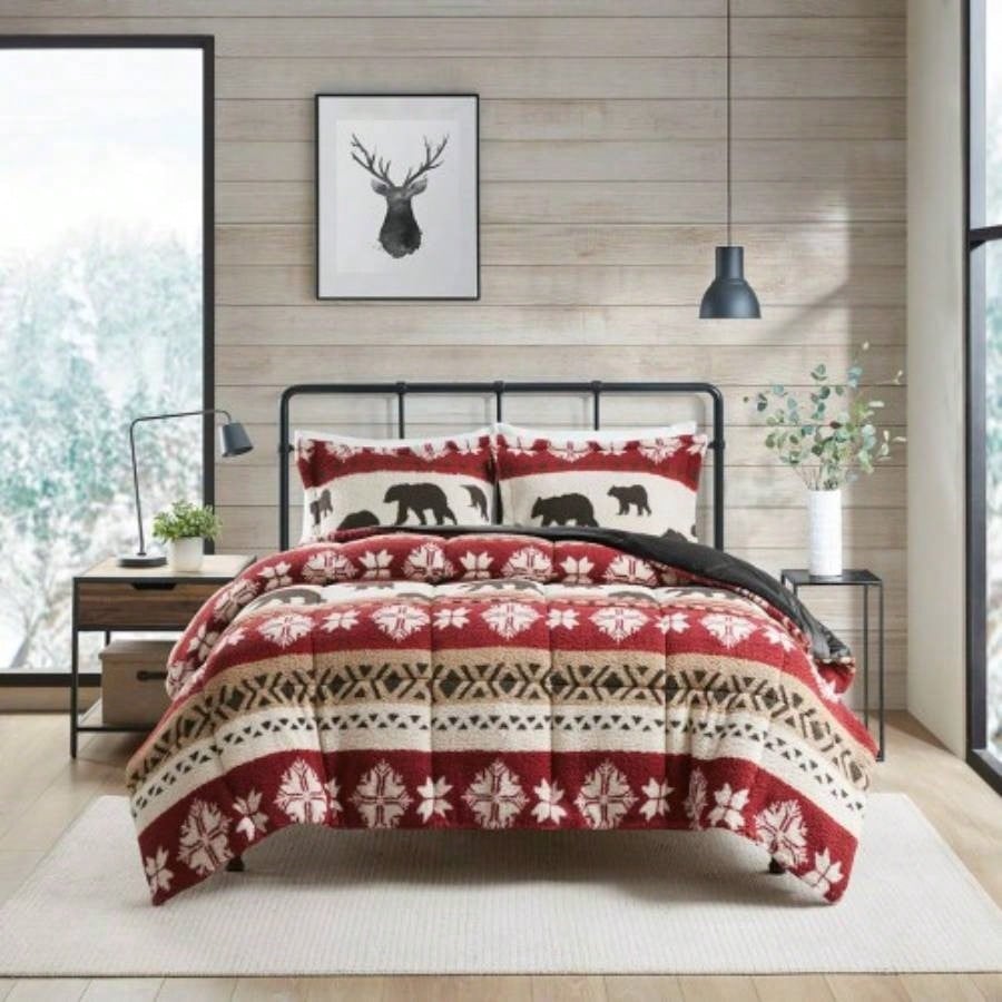 King/Cal King Print Sherpa Comforter Set