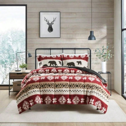 King/Cal King Print Sherpa Comforter Set