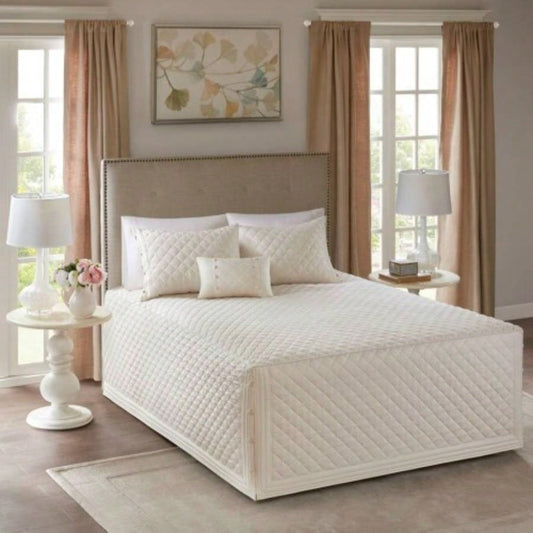 4 Piece Cotton Reversible Tailored Bedspread Set Khaki King