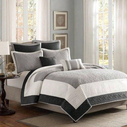 Piece Quilt Set with Euro Shams and Throw Pillows Beige King/Cal King