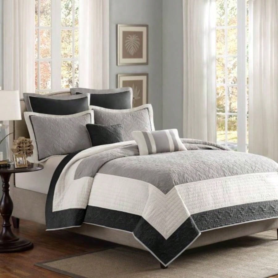 Piece Quilt Set with Euro Shams and Throw Pillows Beige King/Cal King