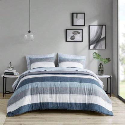 Stripe Comforter Set with Bed Sheets Blue/ Full