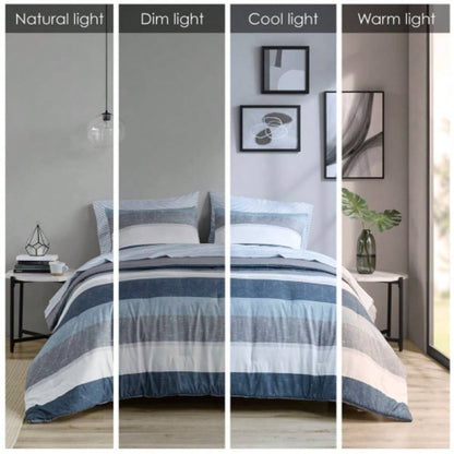 Stripe Comforter Set with Bed Sheets Blue/ Full