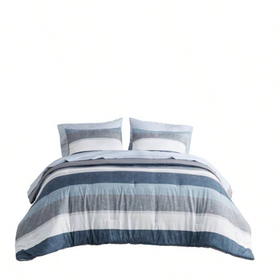 Stripe Comforter Set with Bed Sheets Blue/ Twin