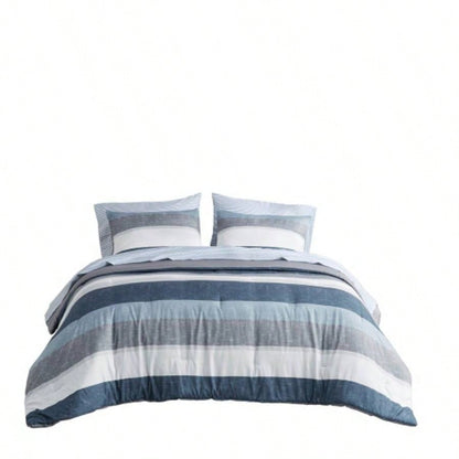 Stripe Comforter Set with Bed Sheets Blue/ Twin