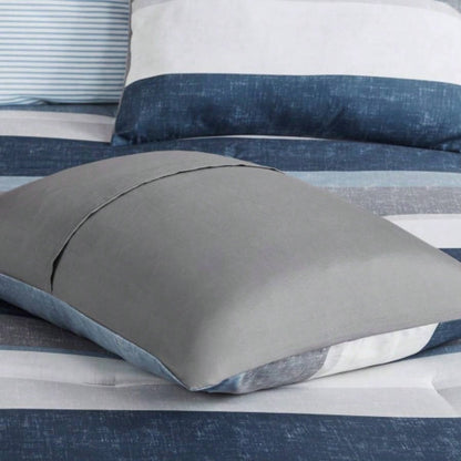 Stripe Comforter Set with Bed Sheets Blue/ Full