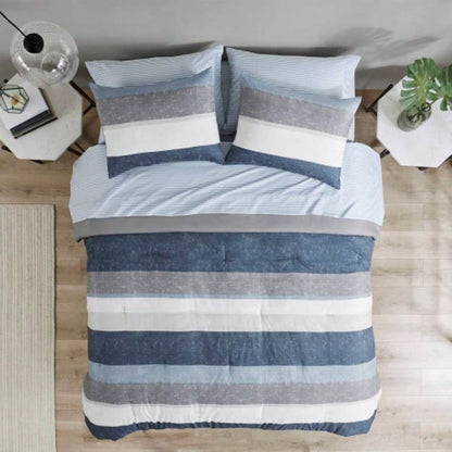 Stripe Comforter Set with Bed Sheets Blue/ Full