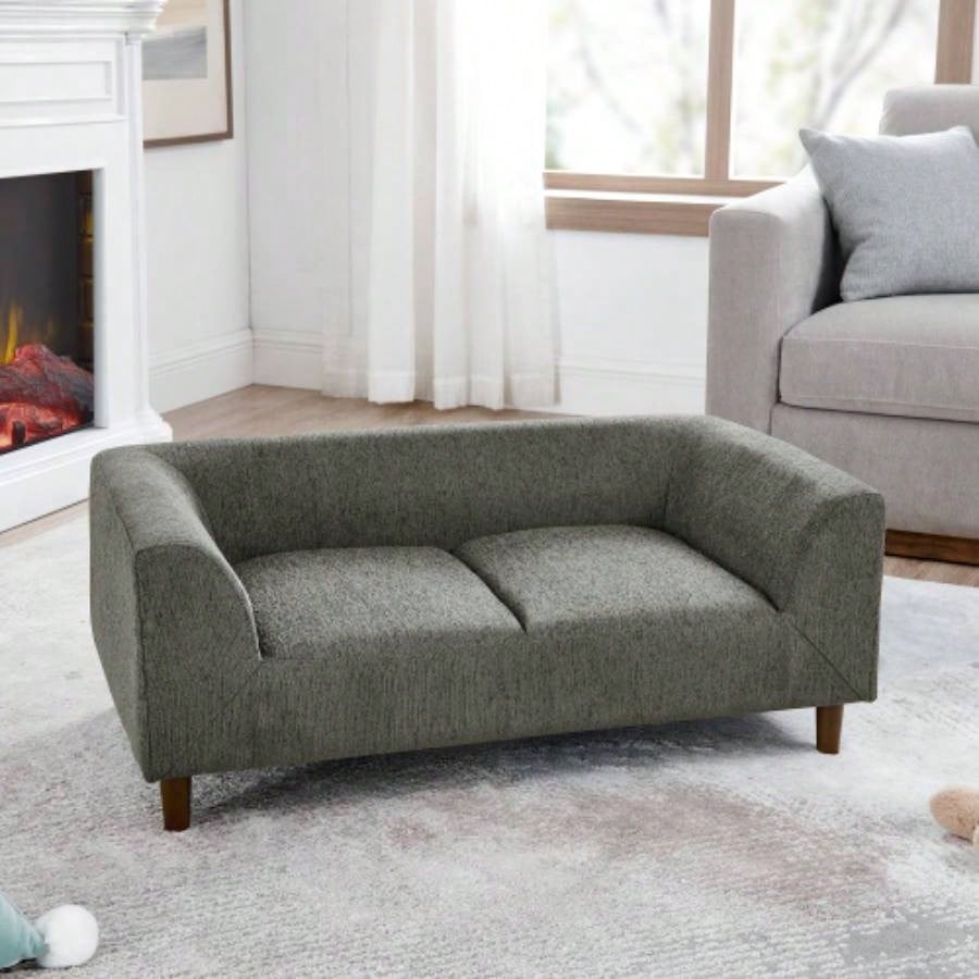 Pet sofa with backrest and armrests, modern rectangular pet sofa suitable small and medium dogs, soft cushion comfortable dog sofa, Dark