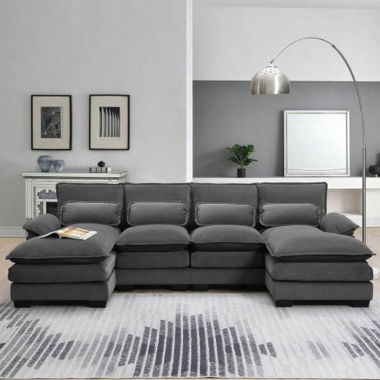 VIDEO providedNew109.8*55.9 Modern U - shaped Sectional Sofa with Waist Pillows, 6 - Upholstered Symmetrical Sofa Furniture, Sleeper Sofa Couch with Chaise Lounge Living Room, Apartment, 5 Color