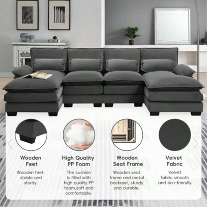VIDEO providedNew109.8*55.9 Modern U - shaped Sectional Sofa with Waist Pillows, 6 - Upholstered Symmetrical Sofa Furniture, Sleeper Sofa Couch with Chaise Lounge Living Room, Apartment, 5 Color