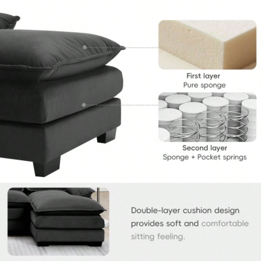 VIDEO providedNew109.8*55.9 Modern U - shaped Sectional Sofa with Waist Pillows, 6 - Upholstered Symmetrical Sofa Furniture, Sleeper Sofa Couch with Chaise Lounge Living Room, Apartment, 5 Color