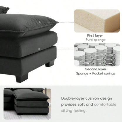 VIDEO providedNew109.8*55.9 Modern U - shaped Sectional Sofa with Waist Pillows, 6 - Upholstered Symmetrical Sofa Furniture, Sleeper Sofa Couch with Chaise Lounge Living Room, Apartment, 5 Color