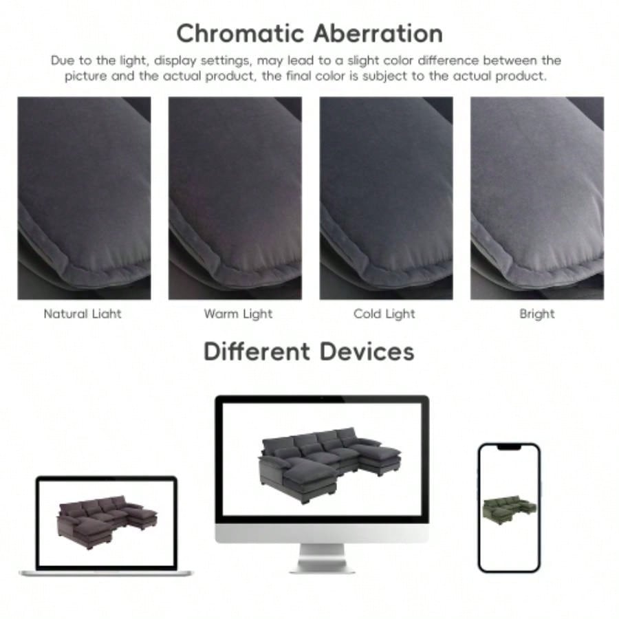 VIDEO providedNew109.8*55.9 Modern U - shaped Sectional Sofa with Waist Pillows, 6 - Upholstered Symmetrical Sofa Furniture, Sleeper Sofa Couch with Chaise Lounge Living Room, Apartment, 5 Color