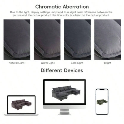 VIDEO providedNew109.8*55.9 Modern U - shaped Sectional Sofa with Waist Pillows, 6 - Upholstered Symmetrical Sofa Furniture, Sleeper Sofa Couch with Chaise Lounge Living Room, Apartment, 5 Color
